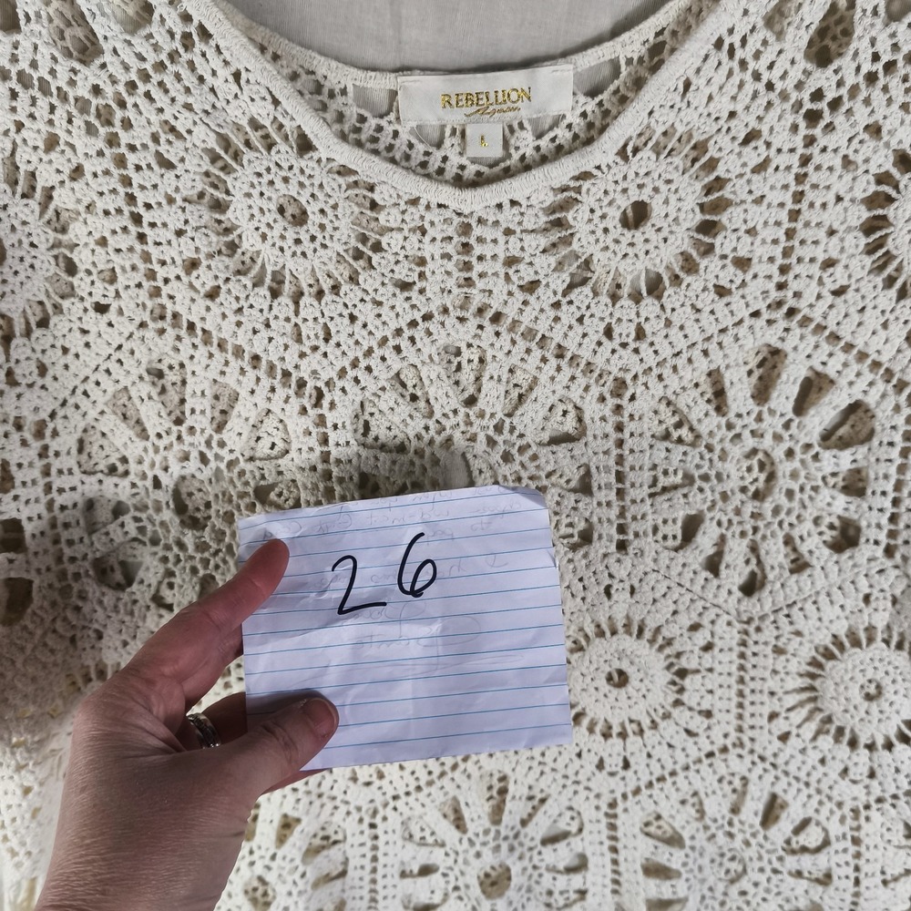 Boho Crochet Crop Top White Cottagecore Fairycore Festival Beachy Y2K Inspired L - Picture 11 of 12